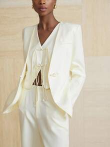 Aveloria Modichic 3 Pieces Set: Chinese Style Exquisite Button Vest, Long Sleeve Collarless Jacket, And Straight Leg Pants