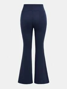 Girlism 2pcs/Set Teen Girls' Basic Mid-Calf Flare Leggings, Black & Navy Blue Waist Criss-Cross Design Skinny Casual Flare Pants Set Bell Bottom Pants Pants Flare Leg Flare Pants Teen Girls Girls Sports Knit Flared Pants Flared Leggings - Navy Blue - View 9