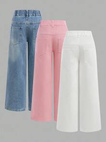 青少年女孩时尚宽松阔腿口袋牛仔裤 - 彩色 - 查看 2