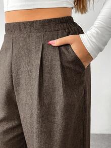 SHEIN Essnce Pantaloni larghi in vita elastica casual e comodi di moda per donne taglia forte in autunno e inverno, pantaloni da donna, pantaloni da lavoro, outfit autunnali, stile old money, pantaloni vintage, pantaloni curvy