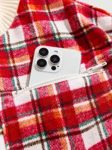 ROMWE MEN Prep Men's Plaid Long Sleeve Zip-Up Casual Jacket, Autumn/Winter - Red and White - View 4