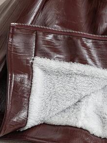 SHEIN Clasi 大码休闲保暖连帽拉链外套，秋冬季，带口袋，舒适保暖，2025新款，大码女式长袖口袋休闲外套，冬季，复古，外出，办公室，秋季，优雅，办公室，新年圣诞节 - 酒紅色 - 查看 14