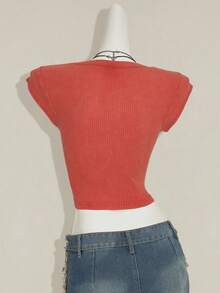 SHEIN ICON Y2k Women's Goth Sexy Casual Solid Color Cropped Tank Top, Summer - Redwood - View 2