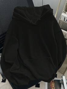 SHEIN 女士休闲宽松落肩卫衣 - 黑色 - 查看 2