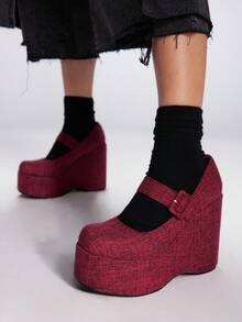 Sugerpunk Women's Round Toe Platform Thick Sole Fashion Simple Black & White Buckle Strap Casual Shoes