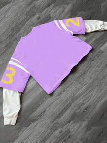 Manfinity Campus Court Sudadera casual de cuello redondo con estampado de letras 2 en 1 de manga larga para hombres, otoño - Púrpura malva - Ver 2