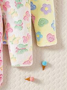 SHEIN Playful Pals 女嬰時尚可愛毛絨褲三件組，爪印、蝴蝶與花卉圖案，保暖舒適 - 彩色 - 查看 6