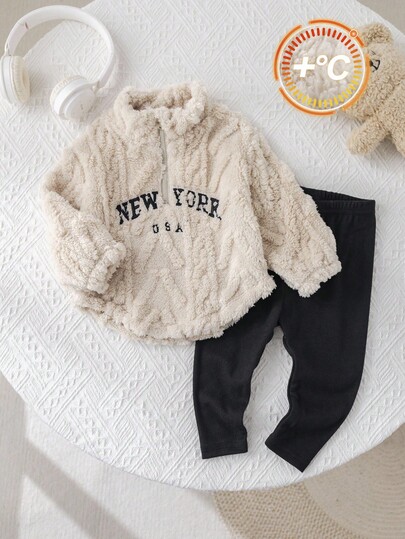 Babygirl Fluffy Long Sleeve Sweatshirt Set, Autumn/Winter Fall