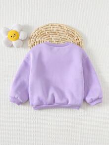Cozy Pixies Baby Girl 3D Letter Pattern Round Neck Drop Shoulder Sweatshirt, Versatile & Comfortable Fall Winter - Purple - View 2