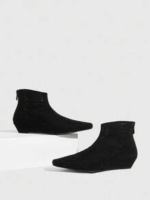 CUCCOO SZL Bottes cheville et bottines courtes pour femmes à bout carré, talon compensé, entièrement ornées de strass. Glamour et sexy pour les fêtes et les mariages