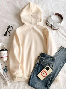 Áo hoodie cho bé gái tuổi teen, thời trang và đa năng để mặc hàng ngày, thiết kế họa tiết hoa trên mũ trùm đầu, bo gấu tay và gấu áo, lót nhiệt cho mùa thu/đông, thích hợp mặc thường ngày, đi học, đi chơi, có thể kết hợp với quần nỉ, quần jean, áo khoác - Màu be - Xem 2