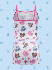 SHEIN | PAW Patrol 年轻女孩可爱卡通狗印花吊带背心和内裤套装 - 粉色 - 查看 12