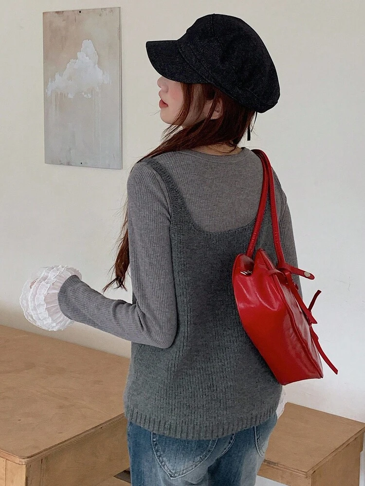 Minimalist Vintage Style Niche Camisole Layered Women Sweater Vest
