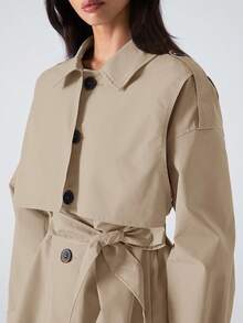 LYSMO 女式休闲单排扣收腰风衣，秋季 - 卡其色 - 查看 4