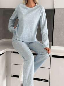 Set pigiama da donna Cottonline a 2 pezzi con motivo a stelle, carino per la casa