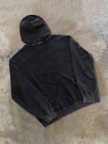 Manfinity Roghcode Men's Dark Grey Cotton Hoodie,Minimalist Streetwear Pullover Sweatshirt With Contrast Embroidery,Autumn Holiday Back-To-School Snowflake Texture Gift - Black - View 2