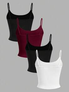 SHEIN EZwear 4 件套女士短款休闲吊带背心，适合夏季 - 彩色 - 查看 2