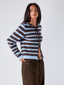 LYSMO Cardigan à capuche zippé à manches longues avec imprimé rayé pour femmes. Vêtements d'automne pour femmes. Cardigan rayé style nautique. Vêtements d'automne et d'hiver confortables pour femmes