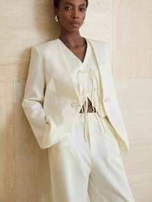 Aveloria Modichic 3 Pieces Set: Chinese Style Exquisite Button Vest, Long Sleeve Collarless Jacket, And Straight Leg Pants