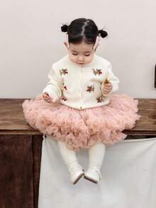 DAZY 女婴卡通动物印花长袖休闲针织开衫，秋季幼儿女童服装 - 米色 - 查看 8