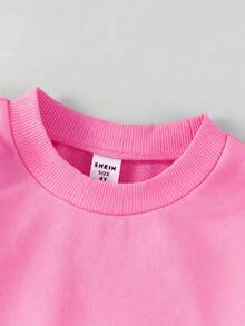 SHEIN 2pcs/Set Young Girl' Minimalist Fashion Pink Bow Black Top And Pink Pants Sweatsuit Set Fall Winter - Multicolor - View 6