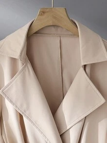 Franclia Casual Commuter Versatile Loose Double-Breasted Waist Tie Soft Twill Fabric Spring Autumn Khaki Women Trench Coat, Mid-Length Windbreaker, Women Casual Autumn - Khaki - View 7