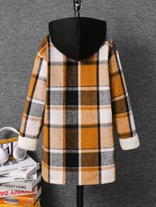 SHEIN 1 Piece Tween Boy Leisure Sports College Composite Plush Lining Thick Mid-Length College Plaid Tweed Hooded Jacket, Suitable For Kids Outfits Toddler Boy Clothes Back To School Boys Set Suitable For Birthday Parties, Evening Parties, Performances, Opening Ceremonies Daily Suitable For Daily Use Suitable For School Suitable For Suitable For Sports Suitable For Autumn And Winter - Multicolor - View 4