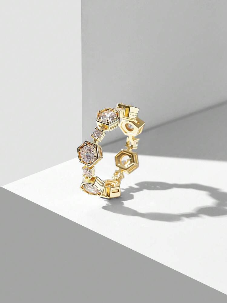 18K GOLD PLATED DIAMOND RHOMBUS SINGLE RING