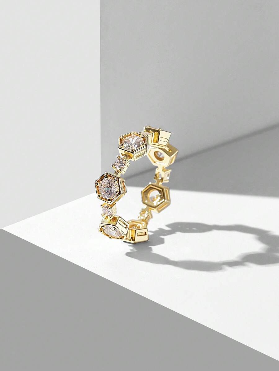 MOTF PREMIUM 18K镀金钻石菱形单戒 - 白色 - 查看 1