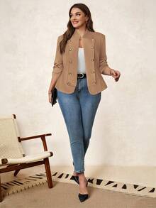 SHEIN Clasi Chaqueta casual de doble botonadura de metal para mujer de talla grande en otoño