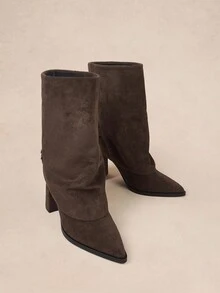 Rosivie Women's Fashionable Khaki Retro Western Style Suede Zipper Tall Boots - Brown - View 3