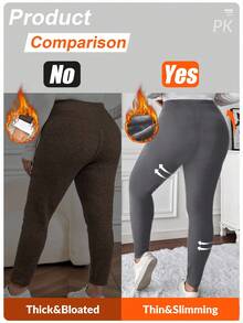SHEIN LUNE Quần legging giữ nhiệt lót nỉ màu trơn cỡ lớn cho nữ Quần legging ôm vừa vặn Quần legging giữ ấm Quần legging cho nữ Quần legging ấm áp Quần legging lót nỉ Quần legging giữ nhiệt/Quần legging ôm mùa đông - Màu xám đen - Xem 6