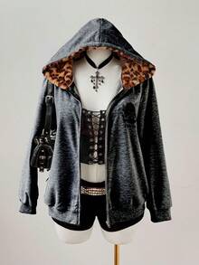 Sunspun Jaket Wanita Motif Retro Punk Y2K, Sweatshirt Musim Gugur - Light Grey - View 6