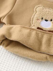 Cozy Pixies Baby Girl Cartoon 3D Plush Bow & Bear Pattern Crew Neck Long Sleeve Soft Warm Sweatshirt, Suitable For Autumn/Winter