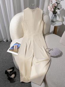 青少年女孩休闲纯色无袖连体裤，夏季