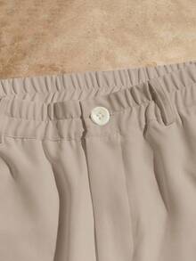 HIMLAND 男士纯色松紧腰口袋休闲锥形西装裤，Old Money - 卡其色 - 查看 3