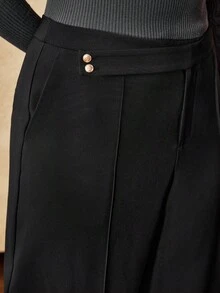 MOTF PREMIUM PLUS SIZE WOMEN'S SOLID MINIMALIST STRUCTURED DESIGN SEAM FRONT WIDE LEG PANTS - Black - View 2