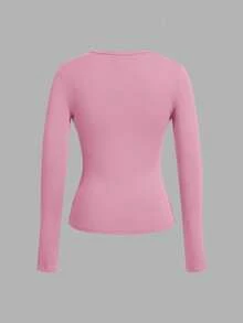 SHEIN EZwear 3 件套女士深 V 领修身休闲长袖打底 T 恤套装，适合秋冬季 - 彩色 - 查看 13