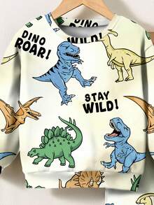 SHEIN Baby Boy Casual Soft Comfortable Cute Cartoon Animal Dinosaur Tie-Dye Y2K Loose Crew Neck Knit Soft Outfit, Suitable For Autumn/Winter Fall - Multicolor - View 4