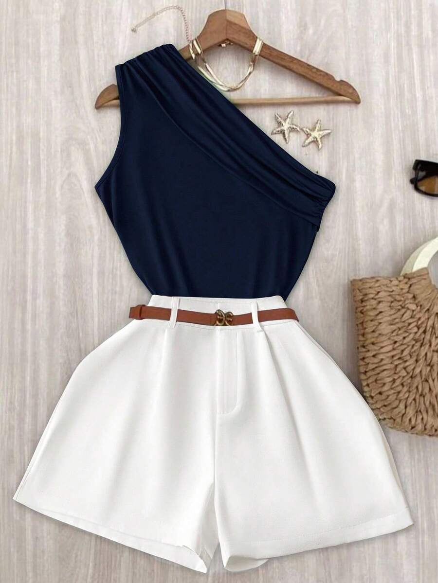 INAWLY Women Two Pieces Outfits For Daily Wear - Navy Blue - View 1