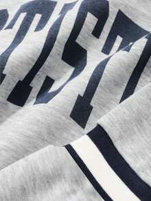 FRIFUL Women's Contrast Binding Crew Neck Letter Print Casual Long Sleeve Top,Fall Clothes Sweatshirt - Grey - View 5