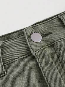 SHEIN MOD 女式蝴蝶结装饰口袋紧身牛仔迷你裙 - 軍綠色 - 查看 3