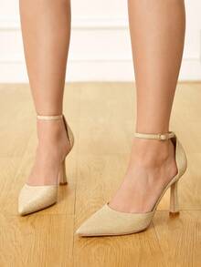 CUCCOO HITCHD 时尚尖头踝带闪光高跟鞋，适合通勤、约会、派对、婚礼和其他场合 - 金色 - 查看 6