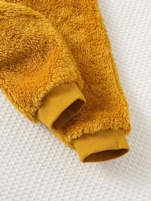 Cozy Pixies 2pcs Baby Boy Cartoon Tiger Print Fleece Ear Decor Crew Neck Long Sleeve Hoodie And Elastic Waist Long Pants Set Fall Winter