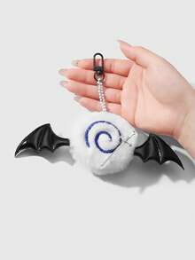 ROMWE Goth 1 件日式复古哥特式可爱黑暗恶魔天使翅膀毛绒漩涡十字剑装饰 DIY 串珠钥匙扣包饰，适合女士/女孩日常佩戴，节日礼物 - 彩色 - 查看 3