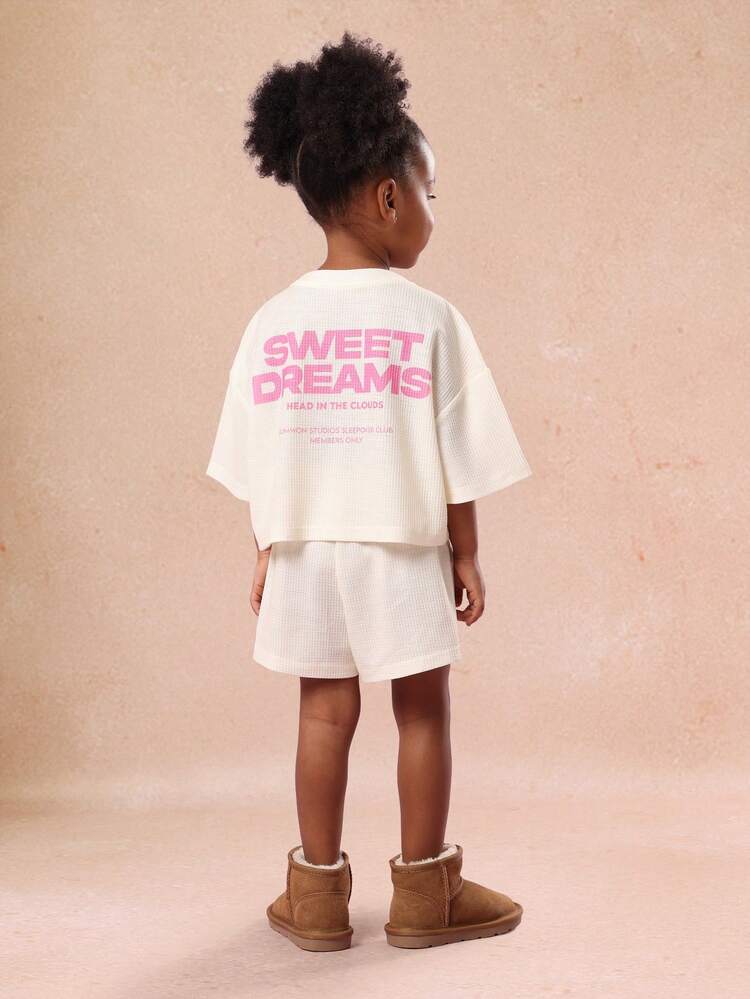 Waffle Knit Top And Shorts With Sweet Dreams Text