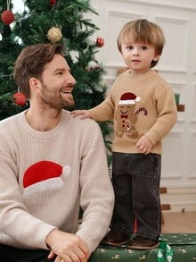 Souflis Souflis 男婴和女婴圆领长袖针织毛衣，适合秋冬季，卡其色、驼色，适合日常穿着、休闲装、姜饼人装、圣诞节装、新年装，适合日常穿着、郊游装、旅行装、庆祝装、新年装、派对装 - 卡其色 - 查看 5