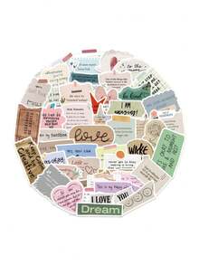 SHEIN 50pcs Debris In English Stickers Laptop Handbook Cell Phone Case Decorative Stickers Back To School Fragmented Text Stickers, Inspirational English Short Sentences Stickers, DIY Booklet, Luggage, Notebook Stickers - Multicolor - View 7