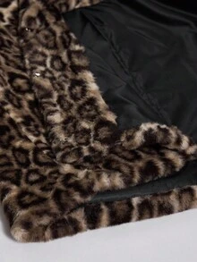 Sunspun Áo khoác lông thú giả cổ họa tiết da báo tay dài cỡ lớn - Nhiều màu - Xem 7