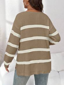 SHEIN Suéter de punto de manga larga casual de color contrastante para maternidad - Caqui - Ver 2